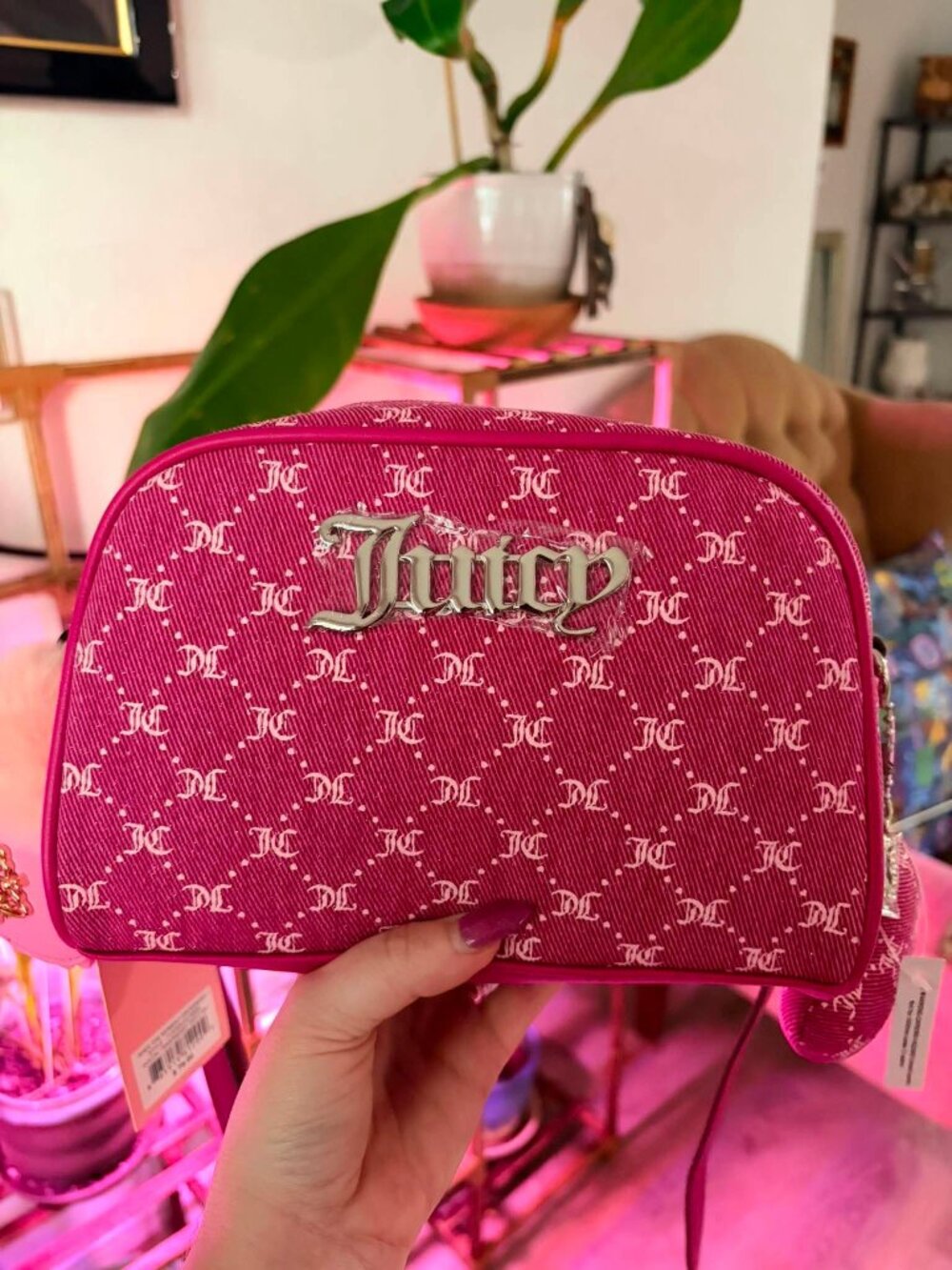 Juicy Couture NWT Hot Pink Monogram Crossbody Bag + Heart Coin Purse Y2K McBling